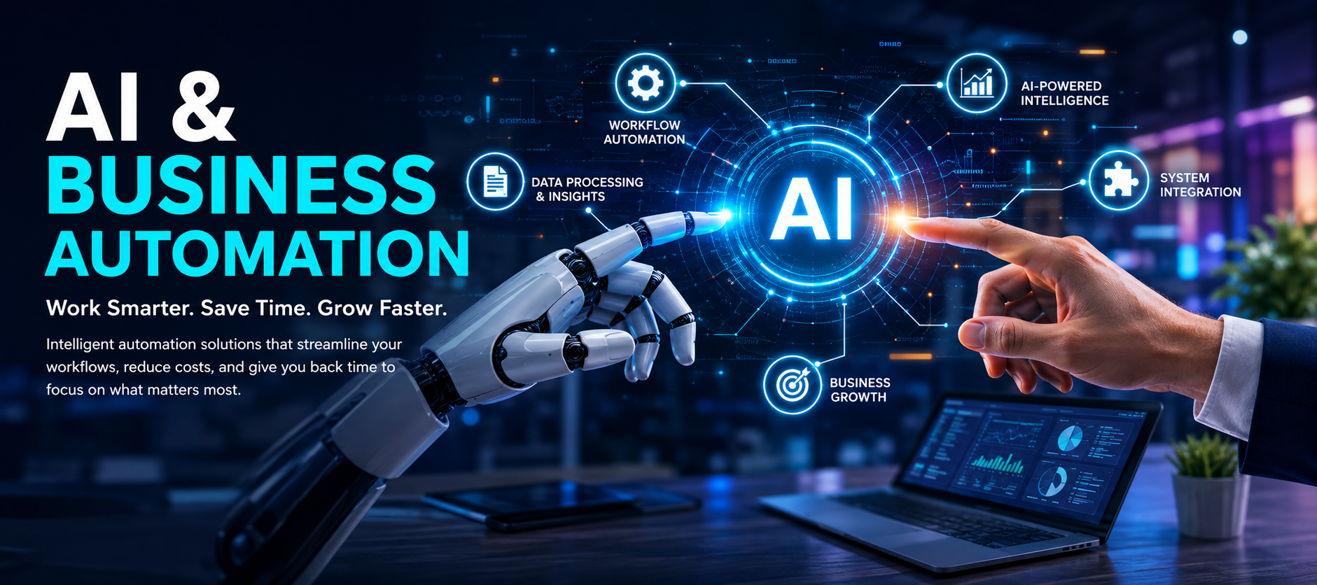 AI and business automation services for intelligent workflows, database integration and custom business applications
