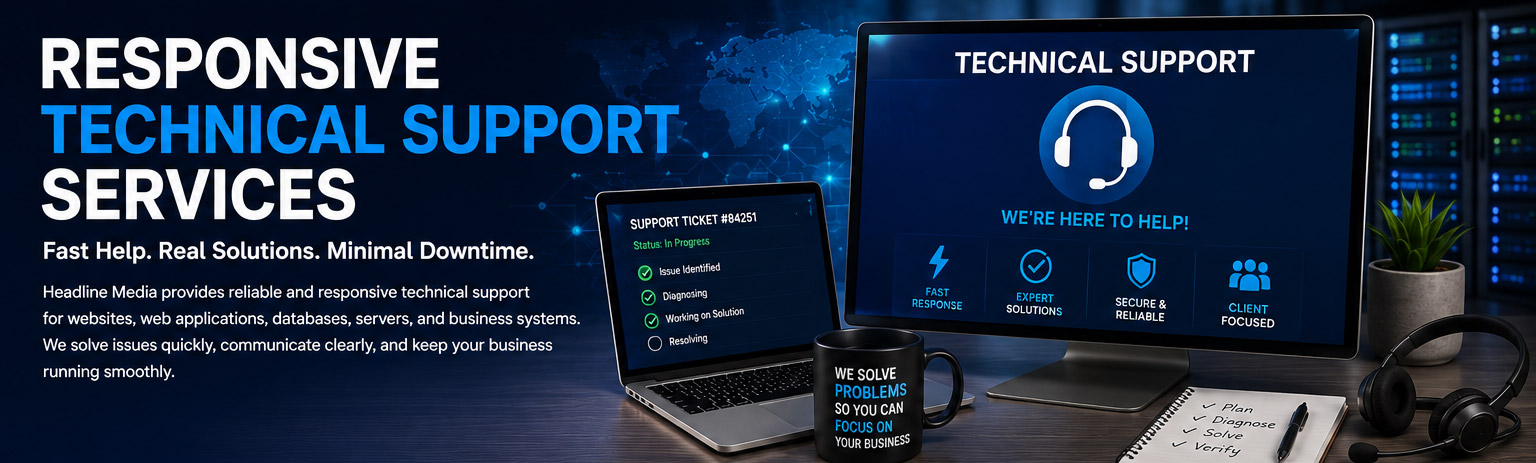 Responsive technical support services for websites, web applications, databases, servers and business systems